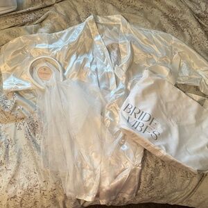 BRIDE BUNDLE  with "Bride Vibes” tote bag, Bride Robe and Headband Veil